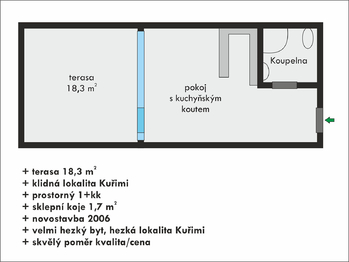 Pronájem bytu 1+kk v osobním vlastnictví 45 m², Kuřim