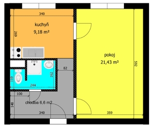 půdorys bytu - Pronájem bytu 1+1 v osobním vlastnictví 41 m², Mladá Boleslav
