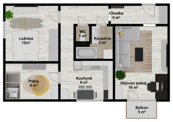 Prodej bytu 3+1 v osobním vlastnictví 68 m², Kuřim
