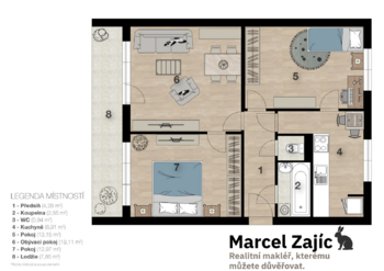 Půdorys bytu - Prodej bytu 3+1 v osobním vlastnictví 77 m², Chrudim