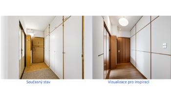 Chodba + Vizualizace - Prodej bytu 3+1 v osobním vlastnictví 62 m², Praha 4 - Háje