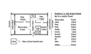 Prodej bytu 3+1 v osobním vlastnictví 75 m², Hradec Králové