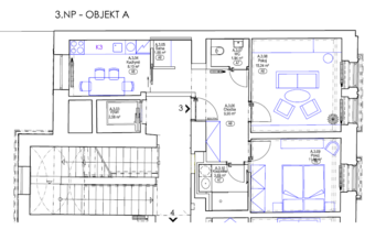 Půdorys bytu - Pronájem bytu 2+1 v osobním vlastnictví 53 m², Praha 8 - Karlín