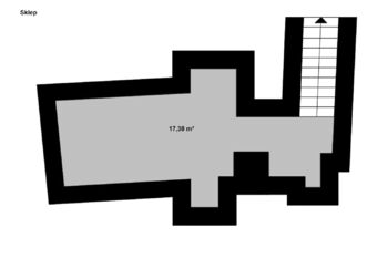 Orientační půdorys sklepa (1. PP) - Pronájem obchodních prostor 142 m², Kolín