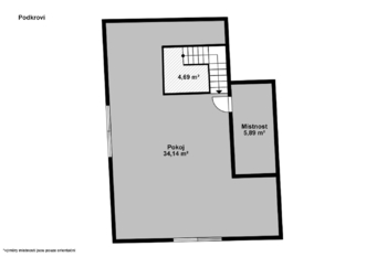 Orientační půdorys podkroví (3. NP) - Pronájem domu 142 m², Kolín