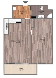 Půdorys - Pronájem bytu 2+kk v osobním vlastnictví 58 m², Milovice