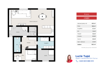 Půdorys přízemí - Pronájem bytu 6 a více v osobním vlastnictví 200 m², Praha 7 - Bubeneč