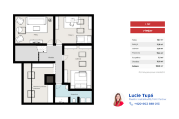 Půdorys patra - Pronájem bytu 6 a více v osobním vlastnictví 200 m², Praha 7 - Bubeneč