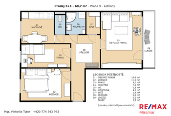 Prodej bytu 3+1 v osobním vlastnictví 77 m², Praha 9 - Letňany