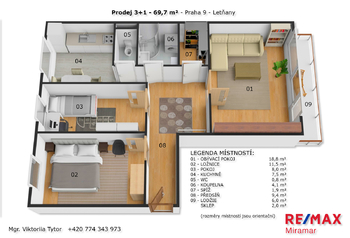 Prodej bytu 3+1 v osobním vlastnictví 77 m², Praha 9 - Letňany
