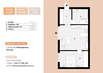 Pronájem bytu 2+kk v osobním vlastnictví 50 m², Ostrava