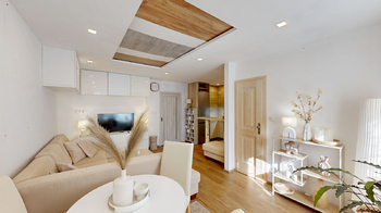 obývací pokoj s kuchyňským koutem a lodžií - Prodej bytu 4+kk v družstevním vlastnictví 72 m², Praha 4 - Michle