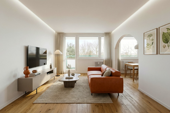 Vizualizace obývacího pokoje - Prodej bytu 3+1 v osobním vlastnictví 77 m², Praha 4 - Chodov