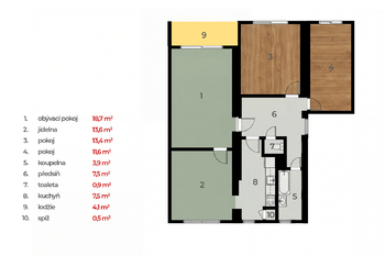 Prodej bytu 4+1 v osobním vlastnictví 85 m², Týnec nad Sázavou