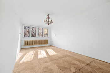 Obývací pokoj s kuchyňským koutem - Prodej bytu 4+kk v osobním vlastnictví 96 m², Praha 10 - Vršovice 