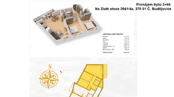 orientační půdorys - Pronájem bytu 3+kk v osobním vlastnictví 87 m², České Budějovice