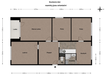 Půdorys - současný stav - Prodej bytu 4+1 v osobním vlastnictví 72 m², Mariánské Lázně