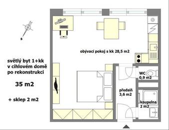 Pronájem bytu 1+kk v osobním vlastnictví 37 m², Praha 5 - Zbraslav