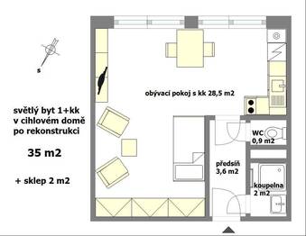 Pronájem bytu 1+kk v osobním vlastnictví 37 m², Praha 5 - Zbraslav