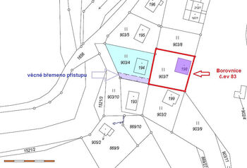 kat.mapa - vyznačení věcného břemene přístupu - Prodej chaty / chalupy 50 m², Borovnice