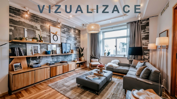 Obývací pokoj - vizualizace - Prodej bytu 2+1 v osobním vlastnictví 83 m², Kladno