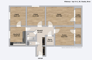 Pronájem bytu 4+1 v družstevním vlastnictví 94 m², Brno