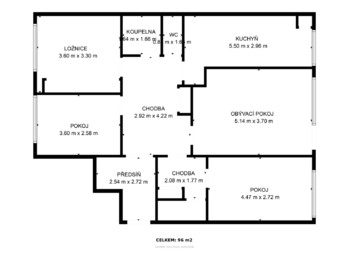 orientační půdorys - Prodej bytu 4+1 v osobním vlastnictví 74 m², Praha 6 - Řepy