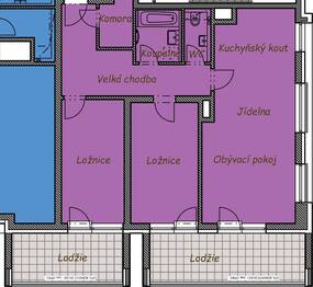 Půdorys bytu. - Pronájem bytu 3+kk v osobním vlastnictví 87 m², Praha 9 - Střížkov