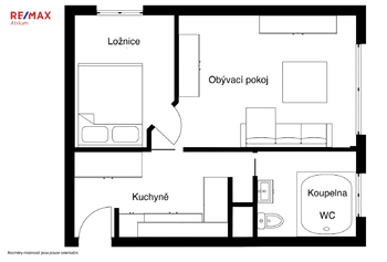 plánek bytu - Pronájem bytu 2+1 v osobním vlastnictví 40 m², Praha 8 - Troja