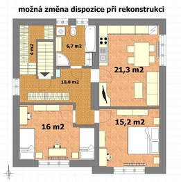 půdorys možná rekonstrukce - Prodej domu 74 m², Praha 4 - Modřany
