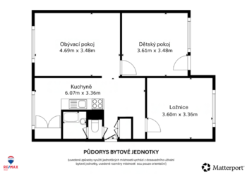 Půdorys - Prodej bytu 3+1 v družstevním vlastnictví 68 m², Chodov