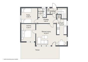 půdorys 1.patra - Prodej domu 122 m², Jevany