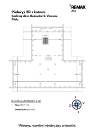 2D půdorys s kótami půda - Prodej domu 362 m², Vizovice