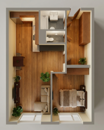 Stávající stav půdorysu - Prodej bytu 2+kk v osobním vlastnictví 45 m², Praha 8 - Bohnice