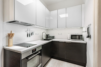 Plně vybavená kuchyňská linka - Pronájem bytu 1+kk v osobním vlastnictví 28 m², Praha 6 - Břevnov