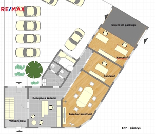 1NP  - půdorys - Pronájem kancelářských prostor 282 m², Praha 9 - Horní Počernice