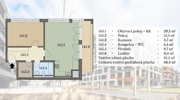 Půdorys - Pronájem bytu 2+kk v osobním vlastnictví 80 m², Praha 9 - Hloubětín