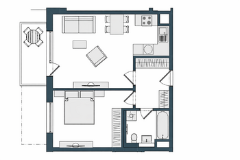 Půdorys - Pronájem bytu 2+kk v osobním vlastnictví 59 m², Praha 9 - Hloubětín