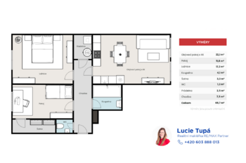 Půdorys jednotky - Pronájem bytu 3+kk v osobním vlastnictví 70 m², Praha 7 - Bubeneč