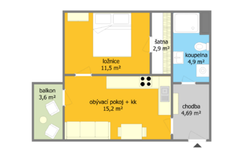 Pronájem bytu 2+kk v osobním vlastnictví 47 m², Brno