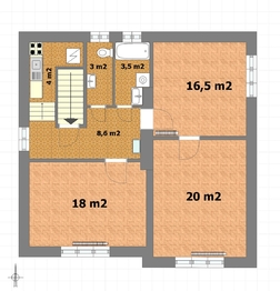 půdorys současný stav - Prodej bytu 3+1 v osobním vlastnictví 87 m², Praha 4 - Modřany