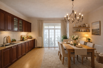 Vizualizace - kuchyně s jídelnou - Prodej bytu 3+1 v osobním vlastnictví 92 m², Krnov