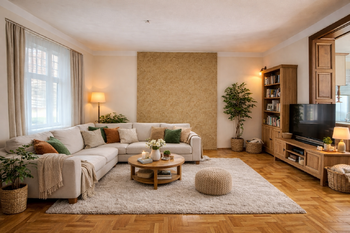 Vizualizace - obývací pokoj - Prodej bytu 3+1 v osobním vlastnictví 92 m², Krnov