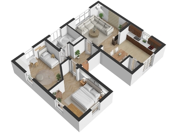 3D půdorys - Prodej bytu 3+1 v osobním vlastnictví 92 m², Krnov