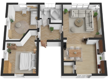 3D půdorys - Prodej bytu 3+1 v osobním vlastnictví 92 m², Krnov