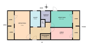 Půdorys bytu - Prodej bytu 3+1 v osobním vlastnictví 95 m², Sedlnice