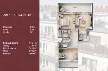 Prodej bytu 3+kk v osobním vlastnictví 91 m², Praha 4 - Nusle