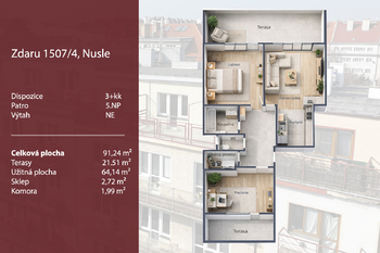 Prodej bytu 3+kk v osobním vlastnictví 91 m², Praha 4 - Nusle