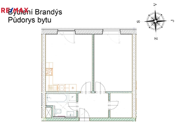 Půdorys - Pronájem bytu 2+kk v osobním vlastnictví 53 m², Brandýs nad Labem-Stará Boleslav