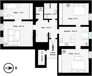 Půdorys - Prodej bytu 4+1 v osobním vlastnictví 118 m², Praha 1 - Malá Strana